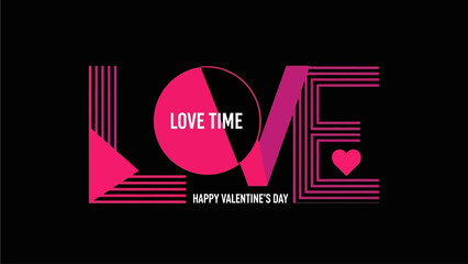 Vibrant graphic design celebrating Valentine's Day with striking 'LOVE' typography, modern geometric lines, and a bold pink color palette for romantic sentiments © Hussnain