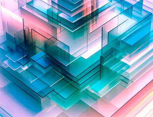 Teal and Emerald Geometric Glass Blocks Abstract Futuristic 3D