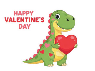 Happy valentine's day dinosaur isolated on transparent background