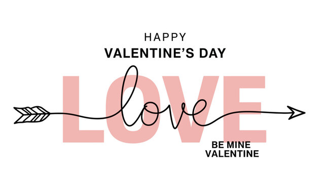 Modern romantic Valentine's Day greeting card design featuring elegant pink 'LOVE' typography with a delicate arrow, perfect for expressing affection and celebrating romance - Powered by Adobe