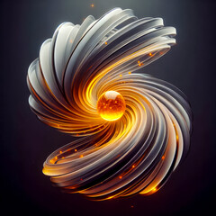 Polished Golden Metallic Spiral with Bright Glowing Core Abstract 3D