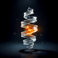 Sleek Silver Metallic Spiral Abstract with Glowing Internal Core 3D