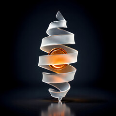 Luminous White Energy Spiral with Glowing Orange Center 3D Concept