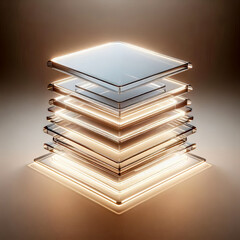 Luxury Golden Metallic Plates Stacked Inside Glass Frame 3D Art