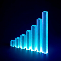 Neon Cyan Glowing 3D Bar Graph Showing Financial Growth Statistics