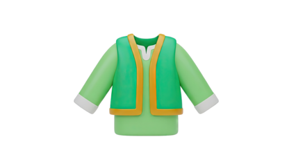 3D Render of a Green Traditional Outfit with Gold Trim