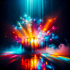 Vibrant Rainbow Light Fountain with Glowing Particles 3D Abstract Energy
