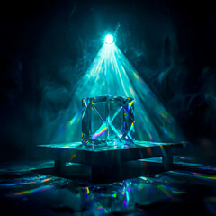 Deep Blue Light Ray Diffused Through Glass Pyramid Structure 3D Render