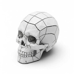 Abstract 3D Low Poly Skull Object with Cracked Surface