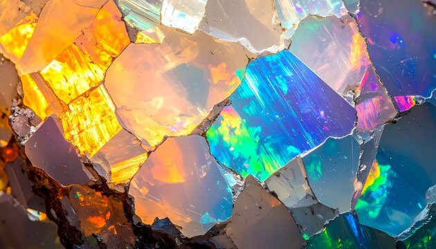 Macro Abstract of Sliced Opal Gemstone, Iridescent Gemstone Texture