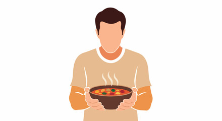 Man holding bowl of soup with transparent background