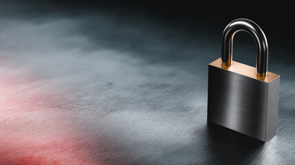 3D Metal Padlock Cyber Security Concept with Copy Space