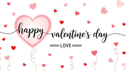 Heartfelt Happy Valentine's Day message illustration with floating pink and red heart balloons, symbolizing love, romance, and affection on a clean white background