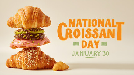 Croissant Stack with Toppings and National Croissant Day Announcement pastry baked goods