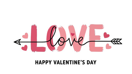 Stylized pink LOVE typography with decorative hearts and an arrow, a cheerful graphic design wishing Happy Valentine's Day to express affection © Hussnain