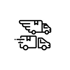 Fototapeta premium Fast Delivery Service Illustration with Winged Delivery Van Icon for Logistics and Shipping
