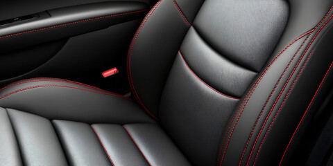Premium Leather Car Seats with Red Stitching Interior Detail