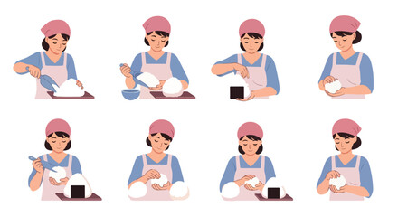 Woman preparing dough in various steps