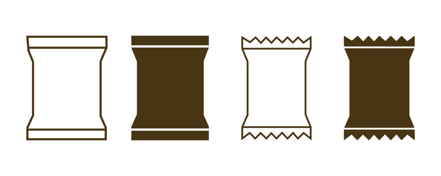 Candy wrapper icon, food packaging symbol, snack bag design, sealed packet illustration