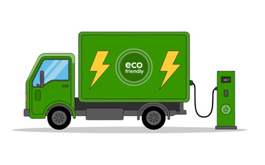 Green EcoFriendly Truck Charging at Electric Station