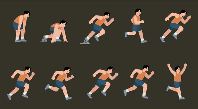 Male Runner Sprinting Animation Frames | Dynamic Sport Motion Poses, Fitness Icons & Game Asset Collection