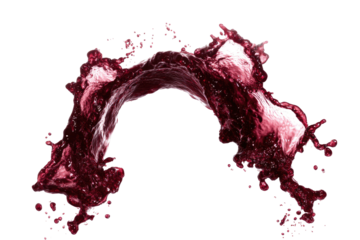 Crimson liquid splashes upwards, arching against black