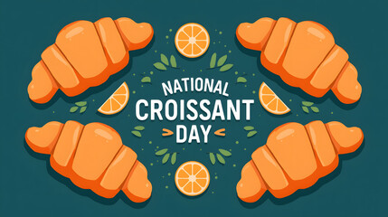 National Croissant Day Graphic with Croissants, Oranges, and Greenery pastry bakery