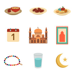 Ramadan Flat Icons Set  Iftar and Sahoor Symbols