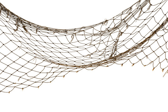 Torn Football or tennis net. Rope mesh on a white background close-up