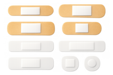 Adhesive bandage first aid plaster collection helping wound care and medical treatment, transparent background