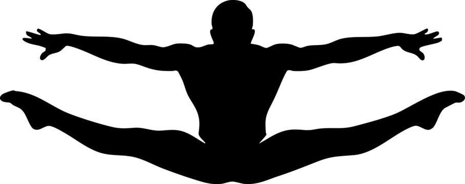 Gymnastics Split Jump Silhouette Isolated on White Background
