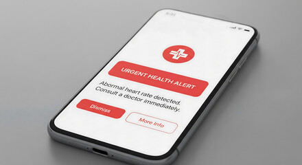 Mobile device displaying an urgent digital health alert for abnormal heart rate, recommending immediate medical consultation