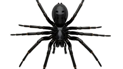 A close-up of a black spider on a transparent background
