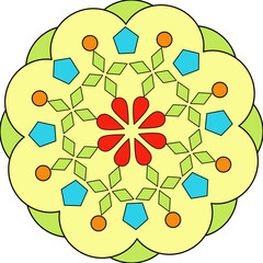 Bright Geometric Mandala Flower Circular Design 