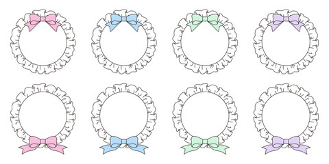 フリルとリボンのフレームのベクターイラストセット