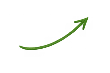 Green drawn upward arrow symbolizing rising success, profit, growth, progress, and improvement on transparent background