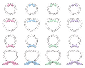 フリルとリボンのフレームのベクターイラストセット
