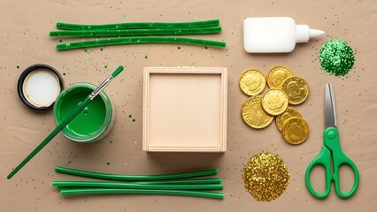 Craft Supplies for St. Patrick's Day Project Flat Lay photo