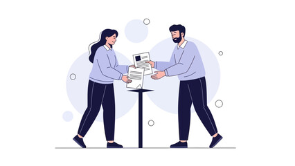 professional business handshake exchange between man and woman in formal attire