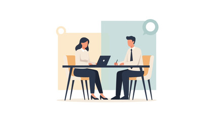 Fototapeta premium Professional Business Meeting Between Man and Woman Discussing Strategies at Office Table
