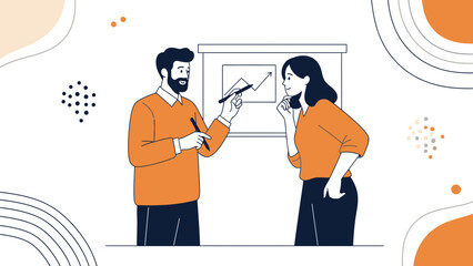 Business Meeting for Data Analysis and Chart Presentation in Modern Office Setting