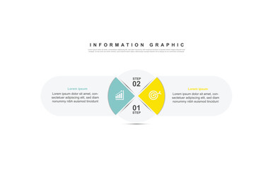 2 step infographic design. schedule concept with circle layout and icons. can be used for workflow illustration
