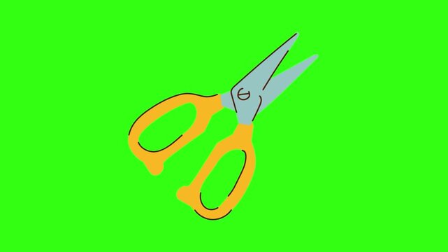 Yellow scissor cutting animation on green screen 