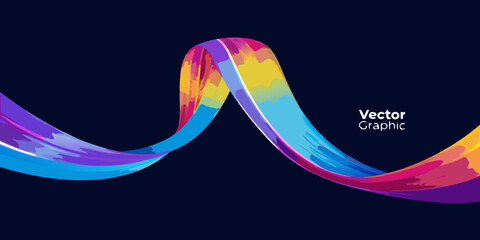 Abstract vibrant ribbon wave design with bright colors on a dark background