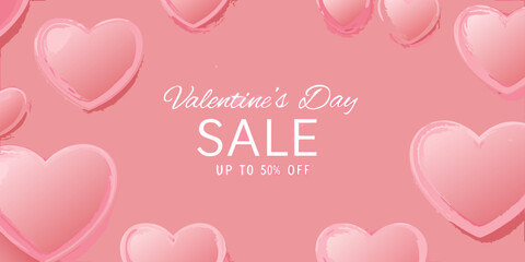 Valentine s day sale advertisement with pink hearts and discount offer