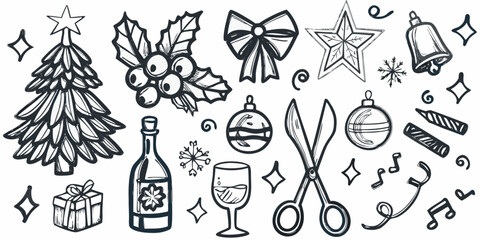 A festive collection of hand drawn christmas elements and decorative holiday illustrations