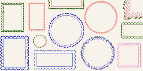 Various colorful frames and borders in different shapes and designs displayed