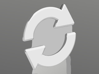 A white circular arrow with a reflective surface on a gray background