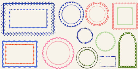A collection of colorful decorative frame and border shapes on a light background