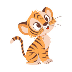 Adorable playful tiger, funny vector illustration